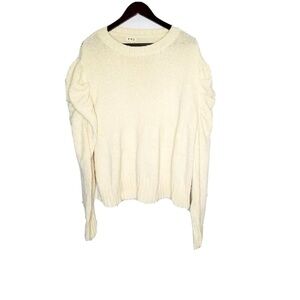 Posh POL Women’s Chenille Puff-Sleeve Sweater Ivory Sz Large Cream Knit Sweater